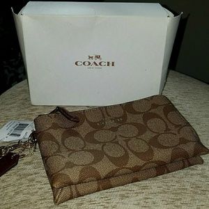 Coach Double Zip Wallet Wristlet In Signature Khak